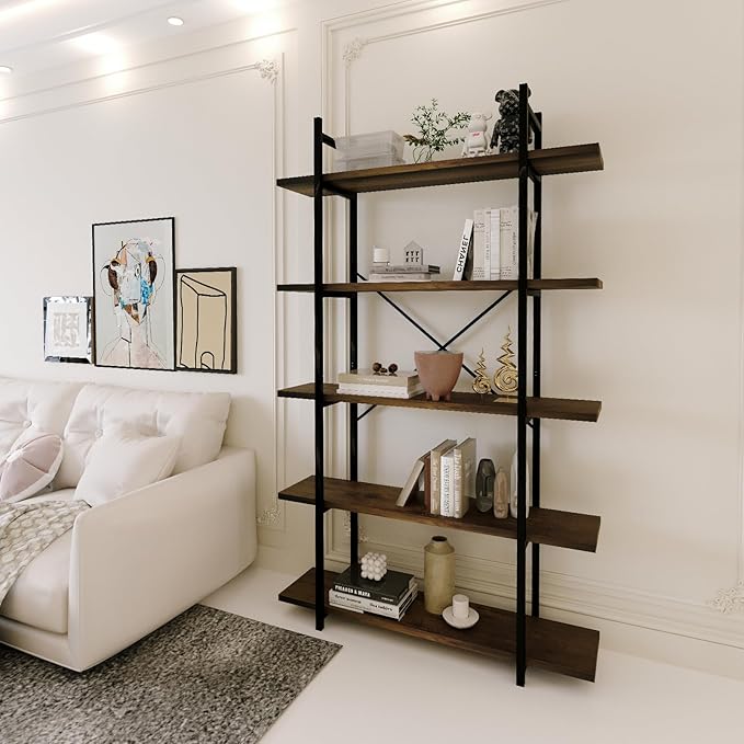 5 Tiers Bookshelf Organizer Industrial Shelf, Modern Open Display Storage - Image 4
