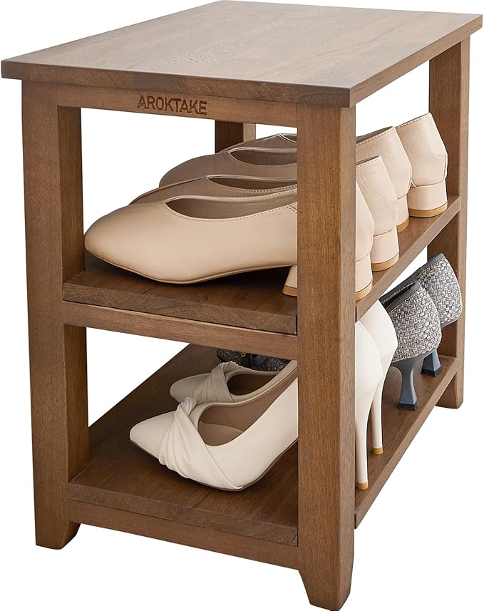 Small Shoe Rack Bench, 2-Tier Solid Wood Heavy Duty Shoe Organizer Shelf - Image 9