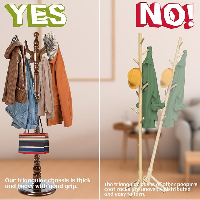73 in Wood Coat Rack, Coat Rack Freestanding - Image 5