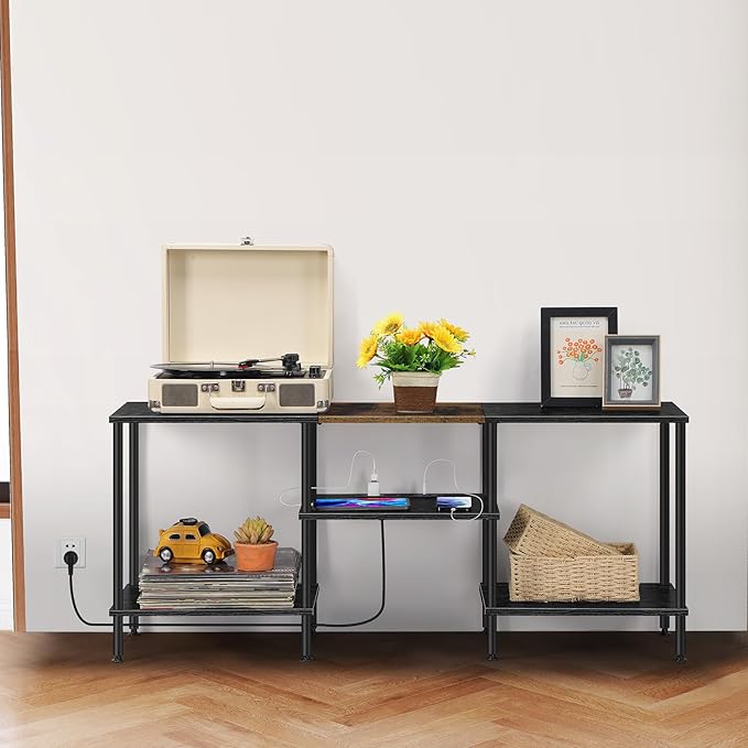 Small TV Stand with Power Outlet, Industrial TV Media Console with Storage - Image 6