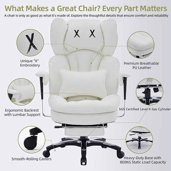 Efomao White Big and Tall Office Chair - Image 6