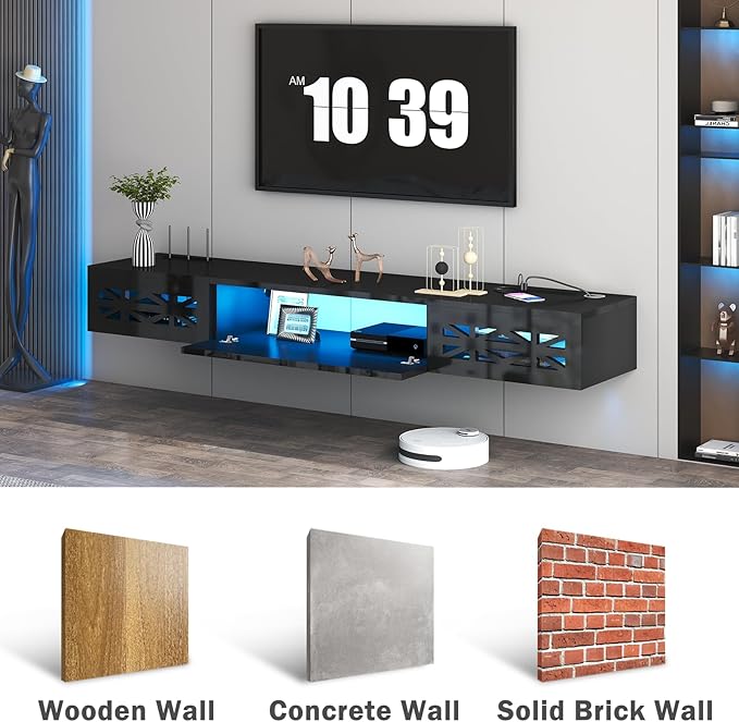 Floating TV Stand, Floating Wall Mounted TV Shelf, Modern High Gloss tv Cabinet - Image 2