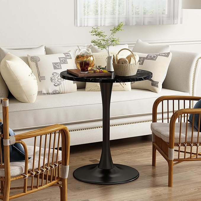 Black Round Table Modern Dining Table Marble Texture Tulip Round Kitchen Table - Image 6