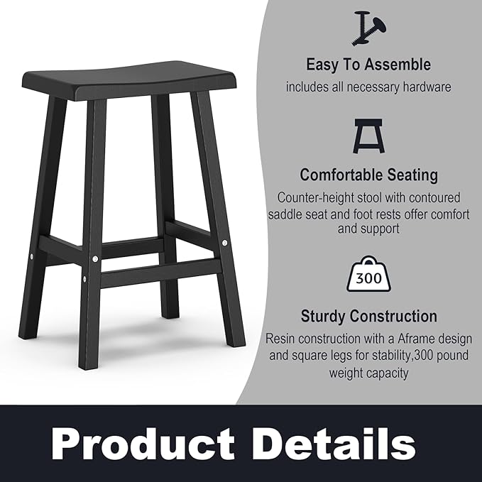 29in Tall Bar Stools Set of 2, Waterproof UV-Resistant, Durable Resin Kitchen - Image 4
