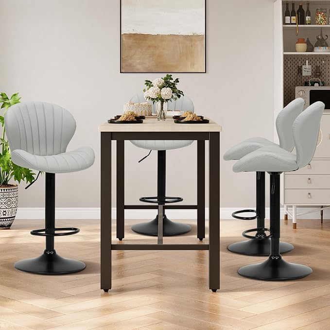 COLAMY Bar Stools Set of 6, Modern Swivel Bar Chairs, Adjustable Faux Leather - Image 6