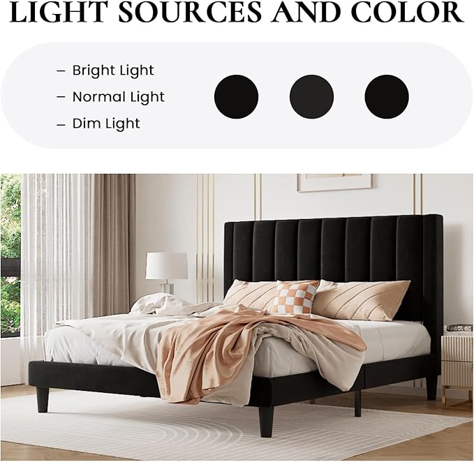 SHA CERLIN Twin Bed Frame/Velvet Upholstered Platform Bed Frame - Image 5