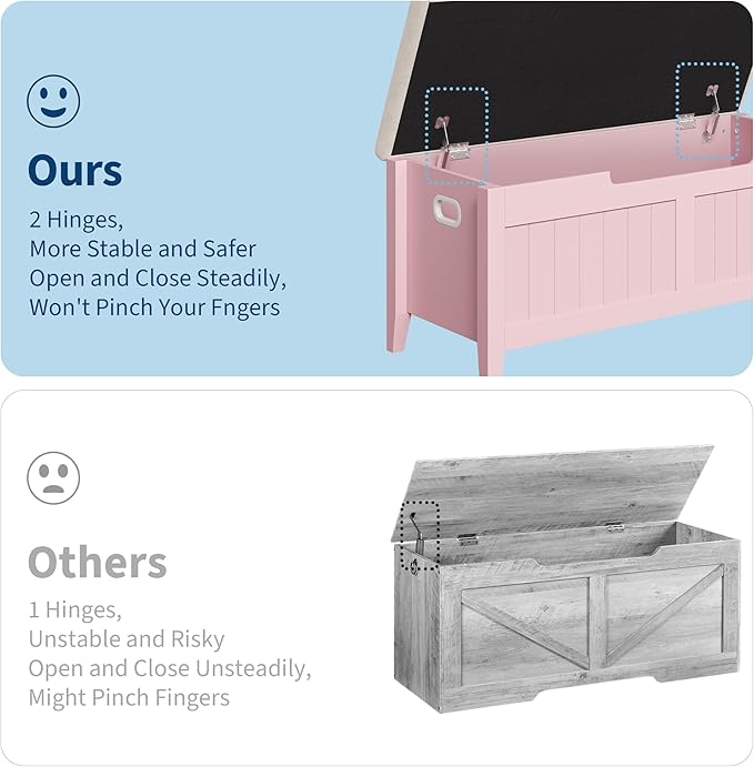 GAOMON Storage Bench with Cushion, 39.4” Wooden Chest Storage Box with 2 Safety - Image 5