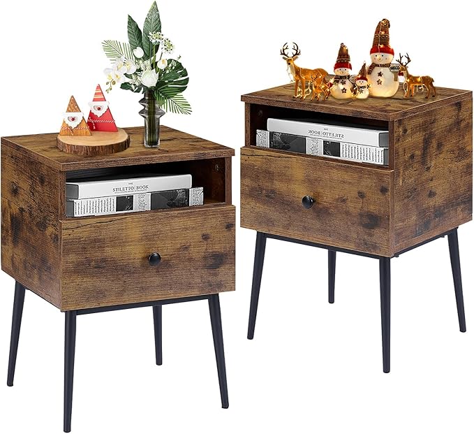 VECELO Modern Nightstands Set of 2, Square End Side Table by VECELO
