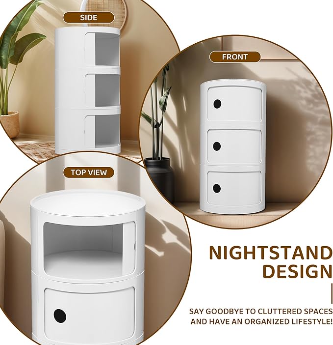 3 Tier Round with Storage, Modern Style Side Table - Image 7
