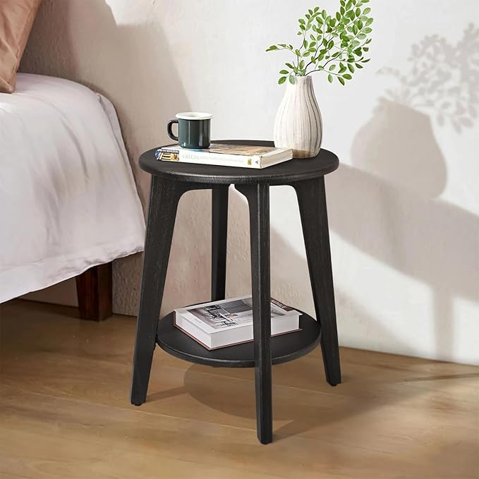 Round Side Table Black Gold Wooden End Table - Image 4
