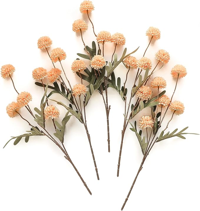 Floroom 5pcs Apricot Peach Faux Silk Mums Artificial Flowers, Bulk Fake Small by Floroom