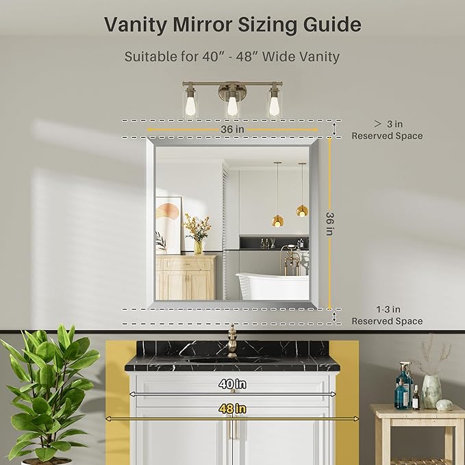 36x36 Inch Silver Bathroom Mirror - Image 2