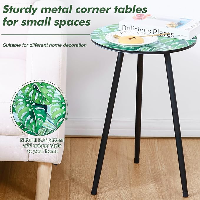 2 Packs Metal Leaf Round Side Tables 13.4" Small Outdoor Patio Round Accent - Image 4