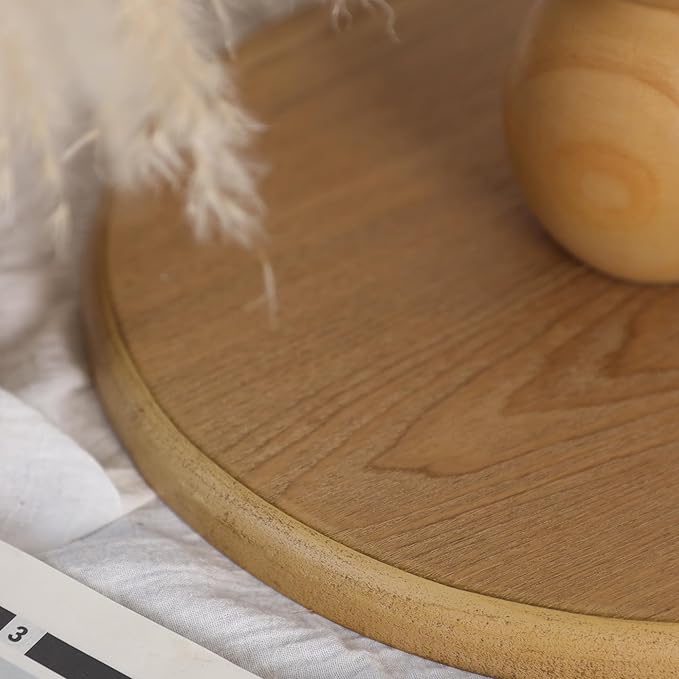Round Wooden Side Table with Stacked Ball Pedestal Base, Accent Nightstand - Image 2