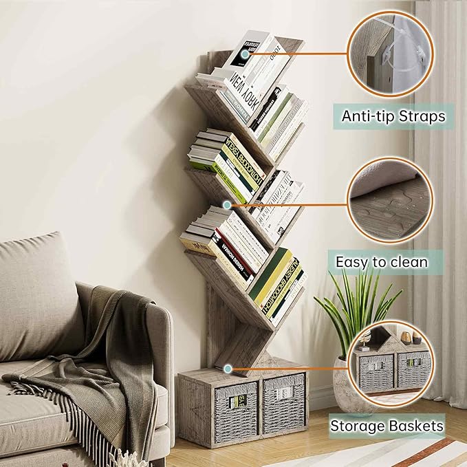 Vagusicc 6 Tier Tree Bookshelf, Small Bookcase - Image 6