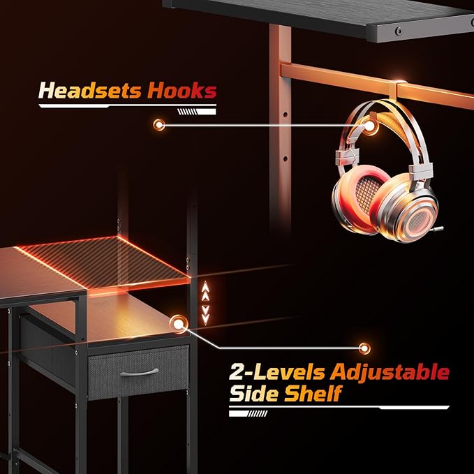 Bestier Gaming Desk with LED Lights, 44 Inch Reversible Computer Desk with - Image 9
