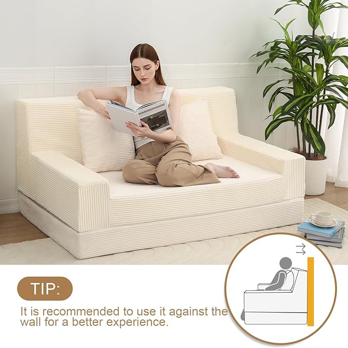 MeMoreCool Boneless Folding Sofa Bed Queen, Corduroy Convertible Sleeper Chair - Image 3