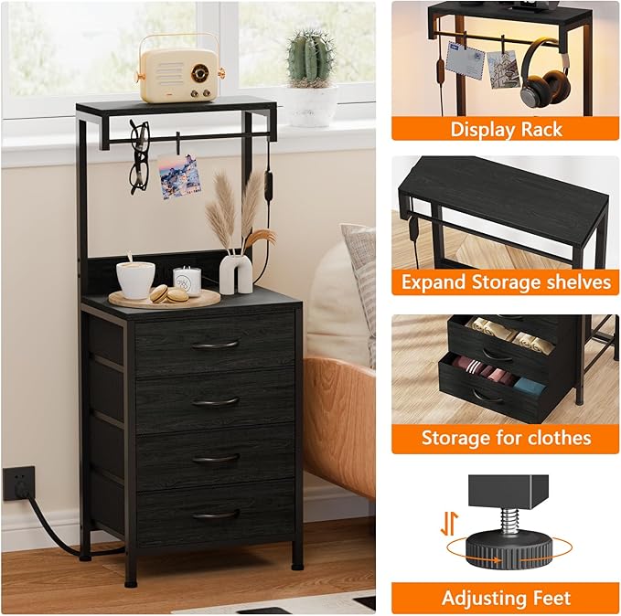 Furnulem Tall Nightstand with Charging Station, Night Stands with LED Lights - Image 6