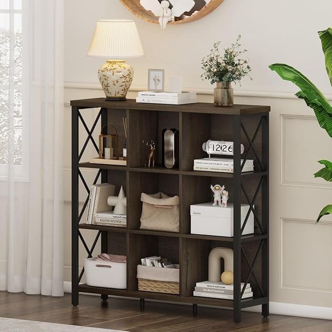 FATORRI 9 Cube Storage Bookshelf, Modern 4 Shelf Book Shelf, Wood and Metal - Image 6
