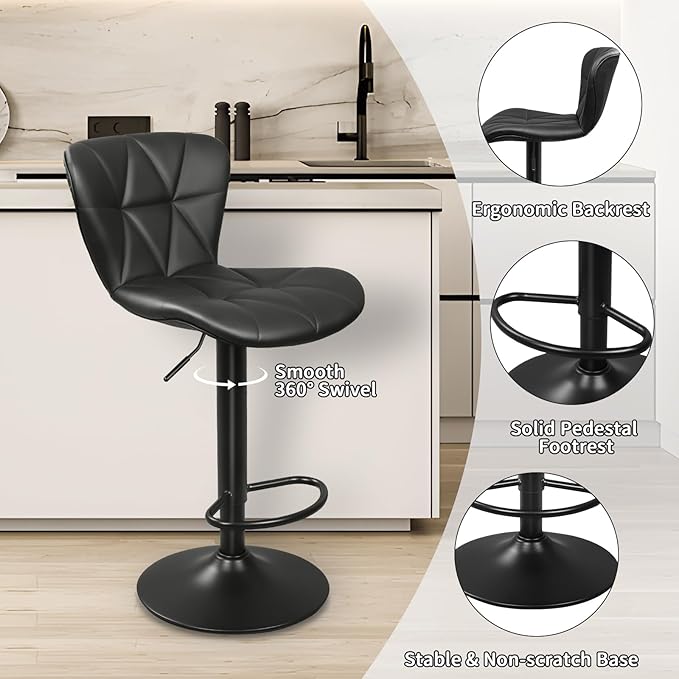 Bar Stools Set of 2, Adjustable Swivel Bar Chairs - Image 5