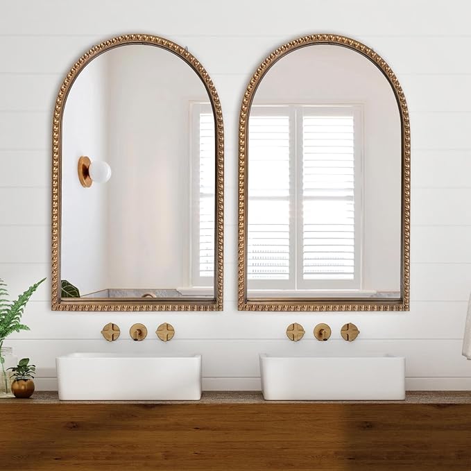 Traditional Wall Mirror Vintage Gold, Arched Vertical Mirrors - Image 2