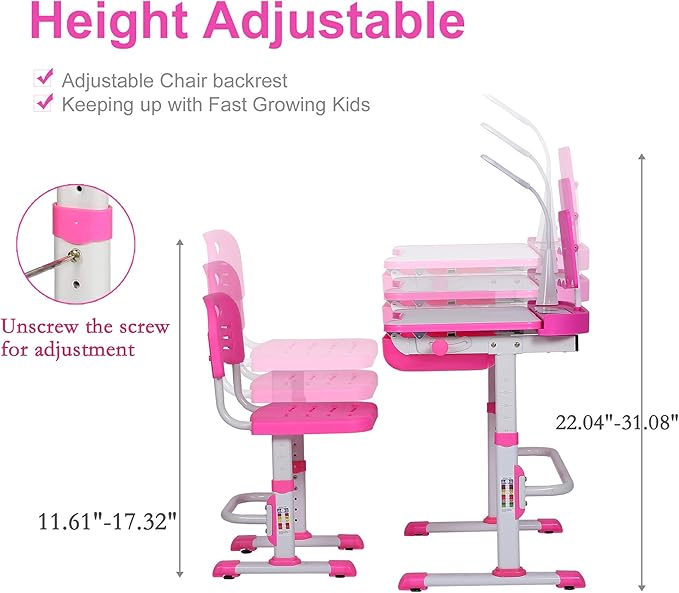 Kids Desk and Chair Set, Height Adjustable Child's School Study Writing Tables - Image 2
