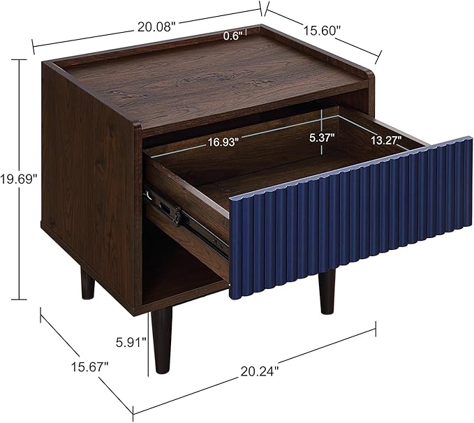 Manhattan Comfort Duane Mid Century Modern Ribbed Nightstand and Coffee Table - Image 6