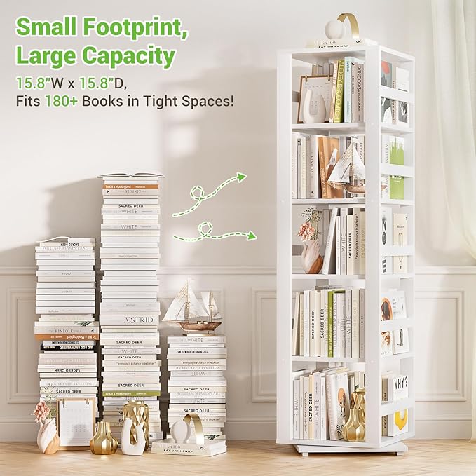 Homykic Rotating Bookshelf, Bamboo 360 Display Spinning Bookshelf Tower - Image 6