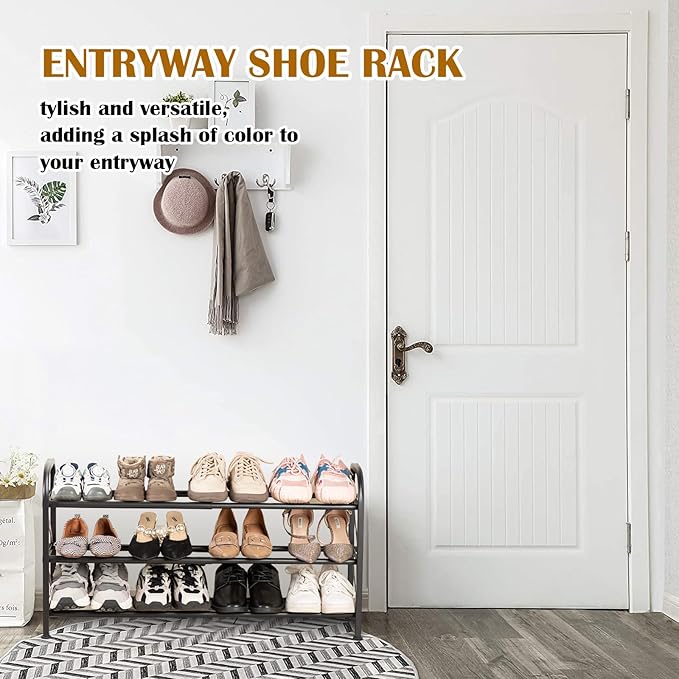 3-Tier Expandable Shoe Rack for Closet，Adjustable Shoe Rack，Black Metal Free - Image 7