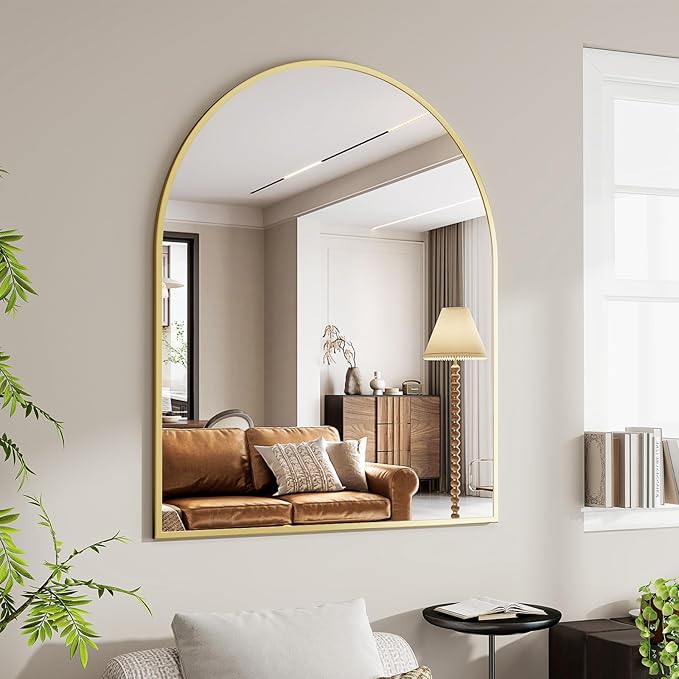 BEAUTYPEAK 36"x48" Arch Bathroom Mirror, Wall Mounted Vanity Metal Frame Mirror - Image 3