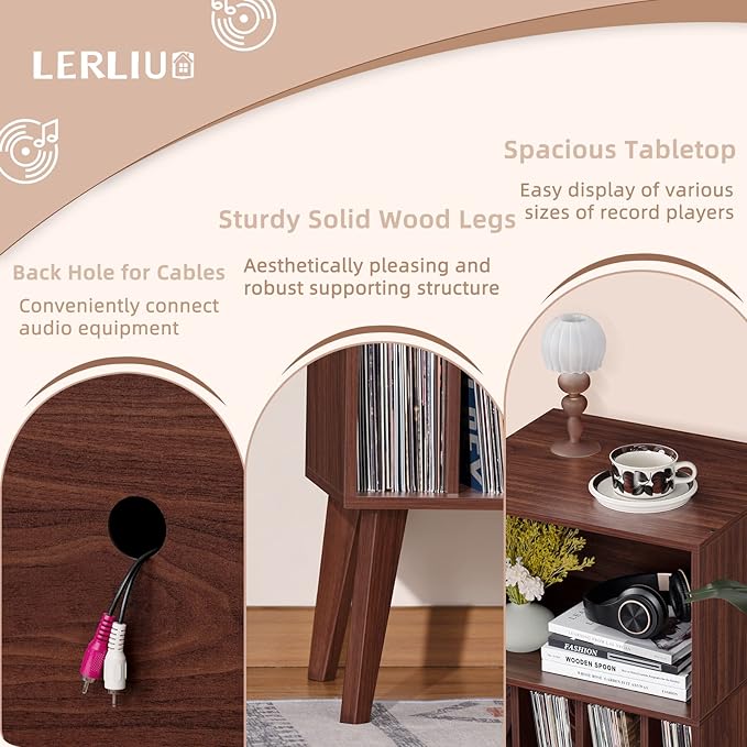Lerliuo Record Player Stand, Walnut Turntable Stand Holds up to 160 Albums - Image 7