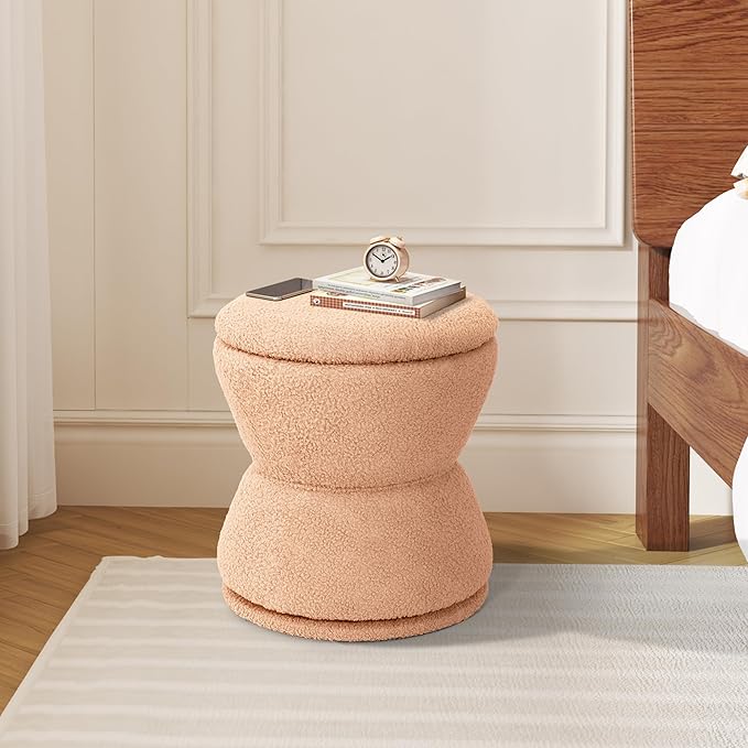 360 ° Swivel Storage Ottoman, Boucle Ottoman Vanity Stool, Upholstered Footstool - Image 6
