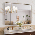 Bronze Bathroom Mirror 40x30 Inch, Brushed Bronze Metal Frame Mirror by JISOSO