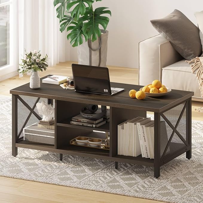 FATORRI Rustic Coffee Table for Living Room, Farmhouse Dark Wood Center Table - Image 6