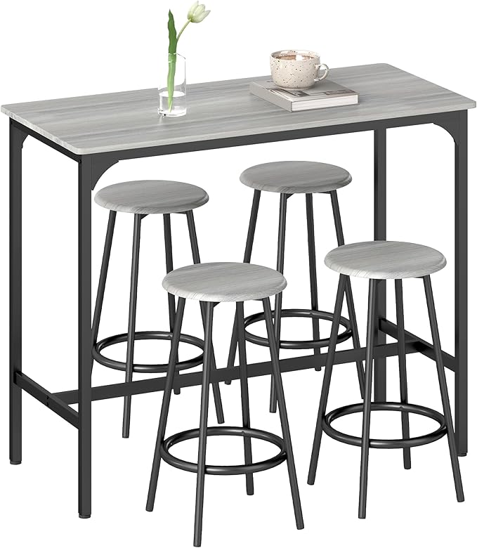 HOMCOM 5-Piece Counter Height Bar Table Set, Rustic 43.25" Dining Table by HOMCOM