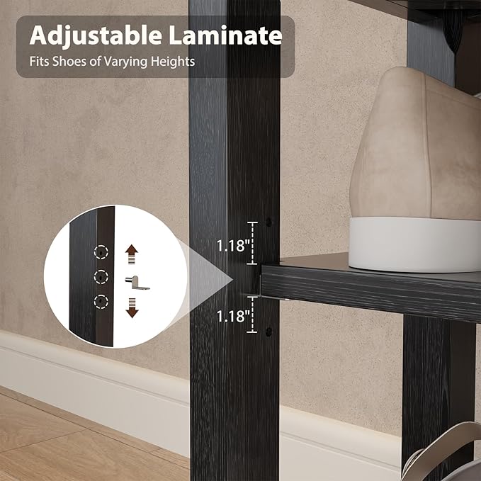 Wood Shoe Rack Bench for Entryway, 2 Tier Shoe Rack for Front Door Entrance - Image 2