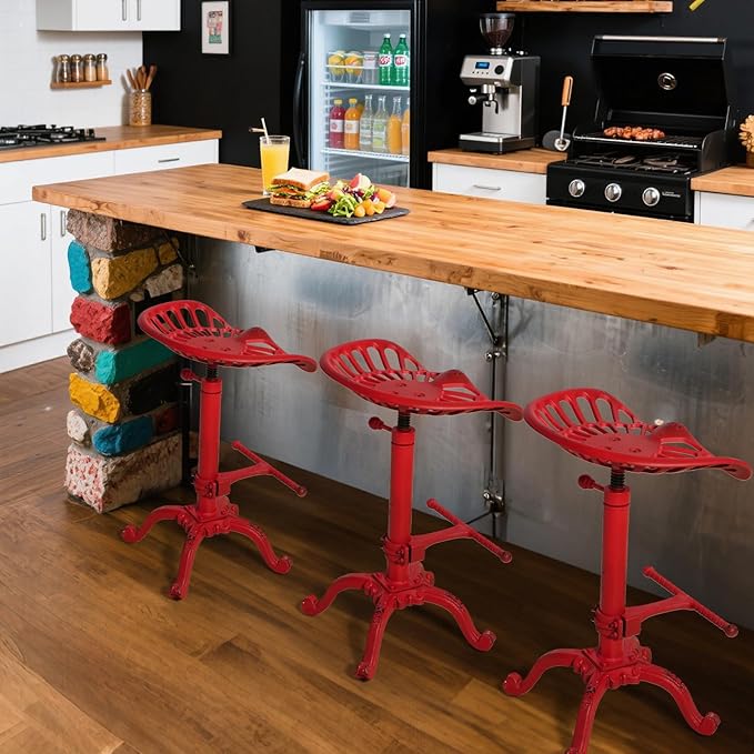 Industrial Tractor Seat Bar Stools Rustic Swivel Metal Saddle Seat Kitchen - Image 7