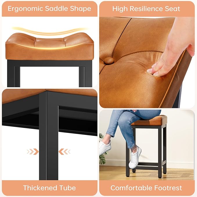 Dripex Backless Saddle Bar Stools Set of 3, Modern Faux Leather 24'' Counter - Image 4