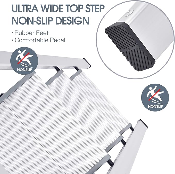 KINGRACK Aluminium 3 Step Ladder, Lightweight Step Stool - Image 3