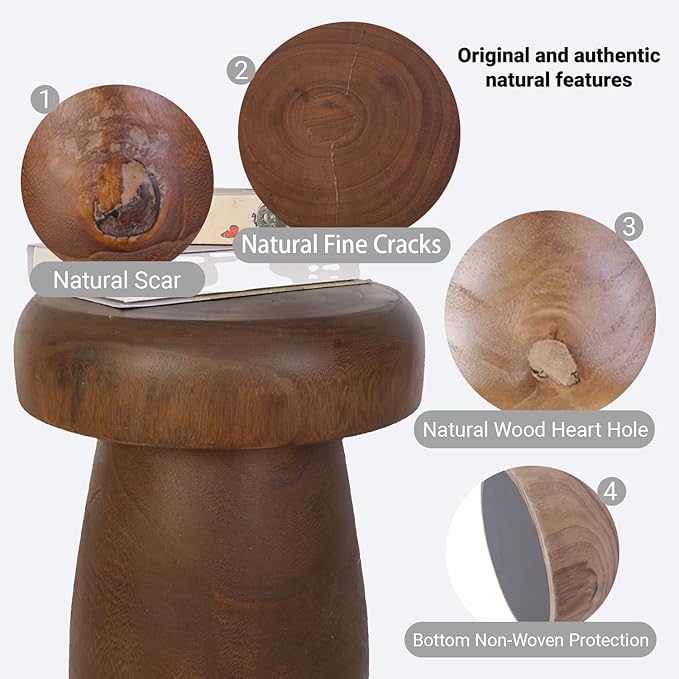 TORMAYS HOME Handmade Wood Side Table Tree Stump End Table Solid Wood Stool - Image 3