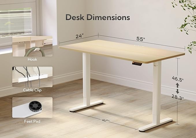 Claiks Electric Standing Desk, Adjustable Height Stand up Desk, 55x24 Inches - Image 3