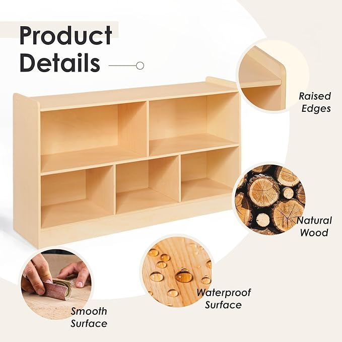 5-Section Wooden Toy Shelf for Kids, Montessori Shelf Storage - Image 6