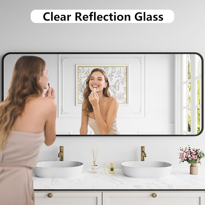 Koonmi Metal Framed Bathroom Mirror, High-Definition Tempered Glass Bathroom - Image 2