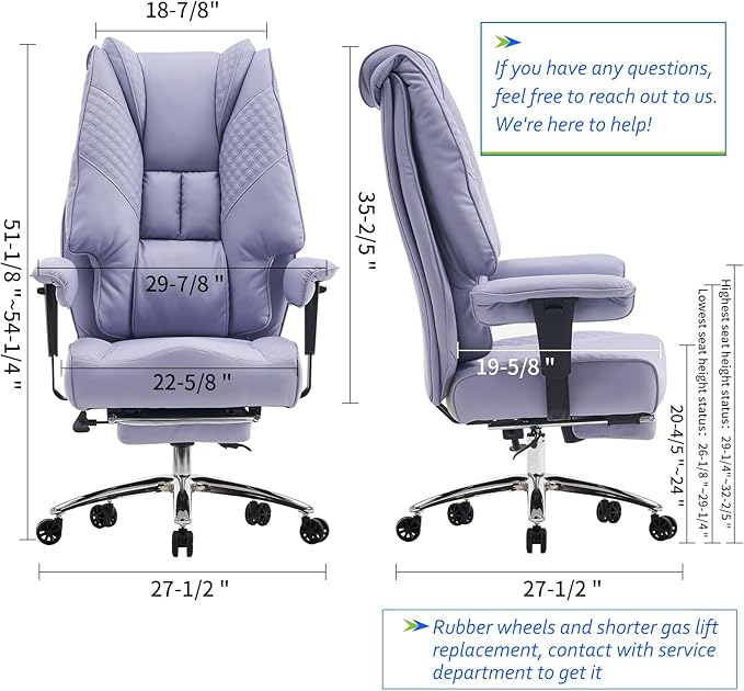 Big and Tall Office Chair 400lbs Wide Seat, Leather High Back Executive Office - Image 2