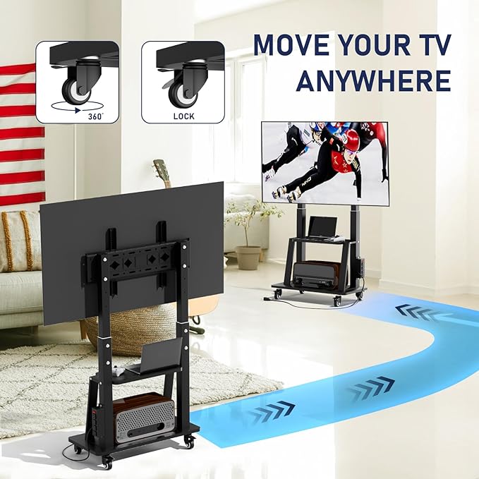 Mobile TV Cart with Power Outlet, Rolling TV Stand on Wheels - Image 6