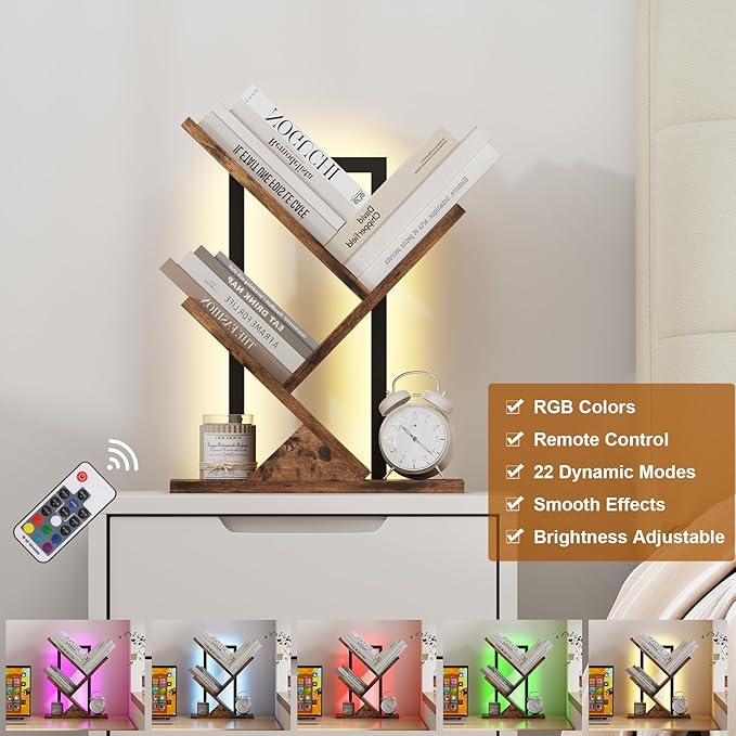 Tree Bookshelf with LED Lights, 3 Tier Floor Standing Bookcase, Classical - Image 6