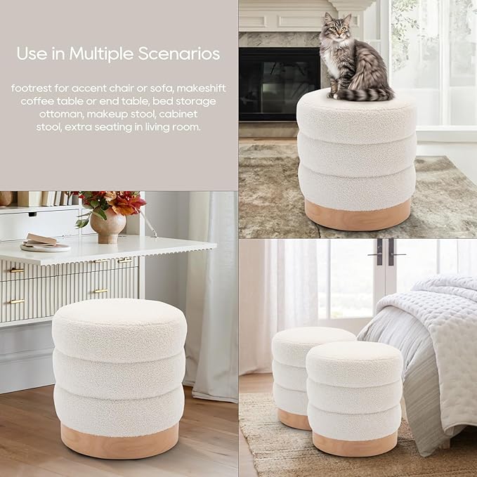 COLAMY Sherpa Ottoman Footstool, Tufted Modern Foot Rest Stool - Image 4