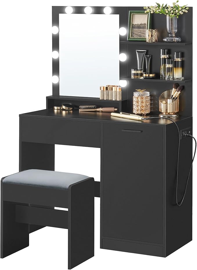 VASAGLE Vanity Desk with Mirror and Lights, 35.4-Inch Wide Makeup Vanity with by VASAGLEbySONGMICSHOME