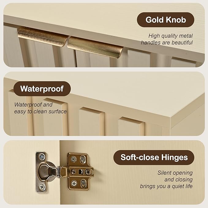 Fluted Cabinet with Storage, Buffet Cabinet Sideborad with Door, Kitchen Buffet - Image 7