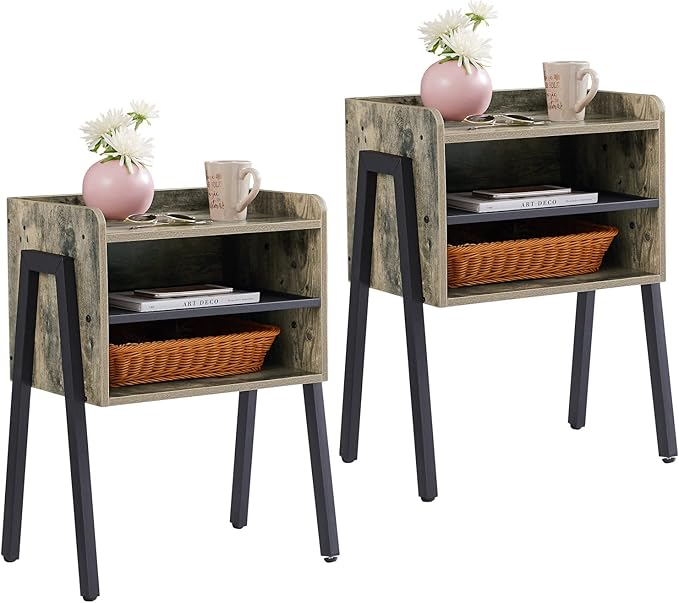 VECELO Nightstand Industrial Side End Table/Stackable Accent Furniture by VECELO